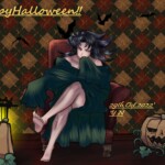 黒サガでもハロウィンが描きたかったので描きました。ゴーストの仮装で布を纏う感じです。椅子に座ってるので背景どうしようかですごく悩みました。 黒サガでハロウィン絵